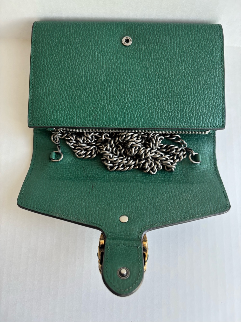 Gucci Dionysus Wallet on Chain Emerald Green Pebbled Leather Crystals Authentic - Picture 4 of 11